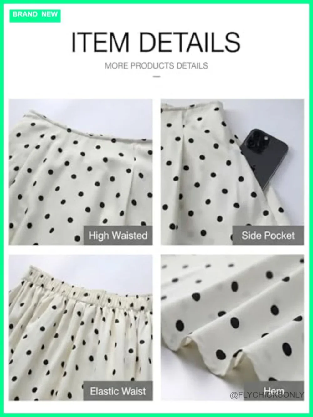 Polka Dot Flowy Maxi Skirt A-Line High Waisted Vintage with Pockets